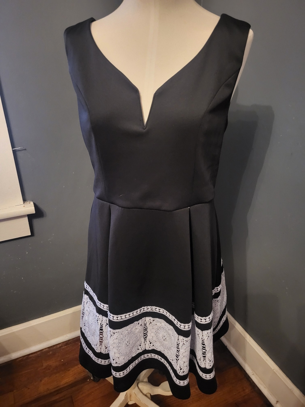 Alya Black Mini Dress with White Lace Hem